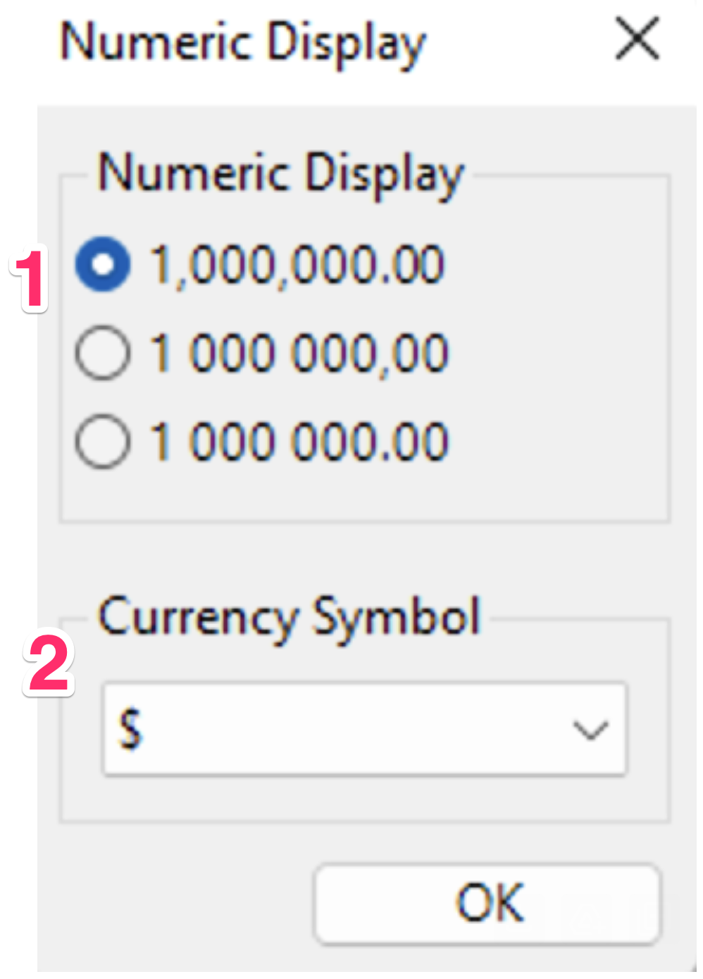 Numeric Display dialog box