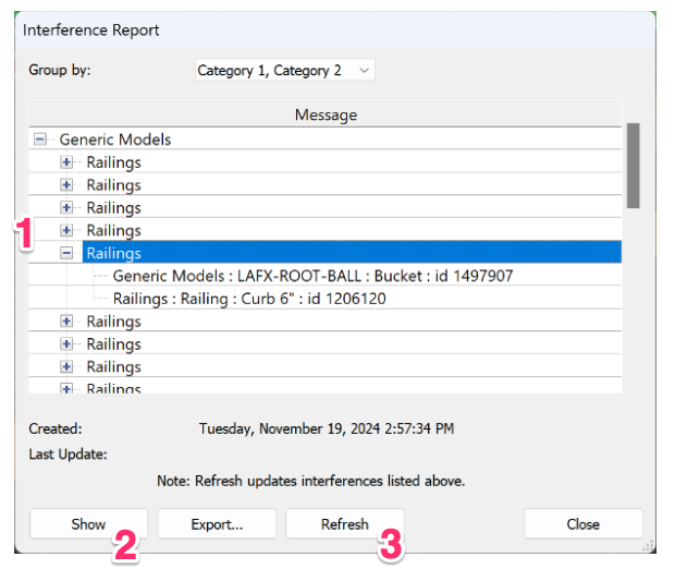 Interference Report dialog box