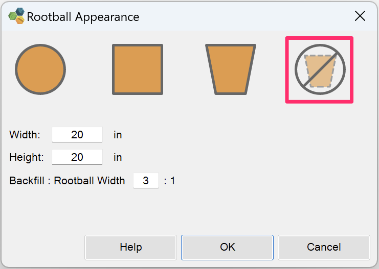 Rootball Appearance dialog box, no rootball option