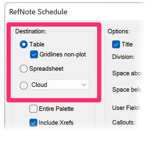 Schedule destination options