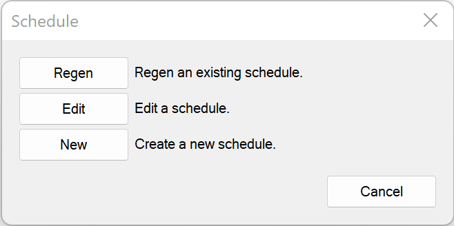 Regen, Edit, and New options for the Reference Notes Schedule