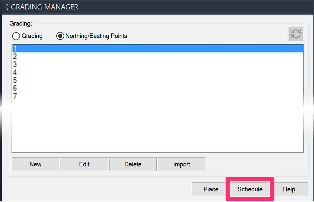 Placing a Northing/Easting Schedule