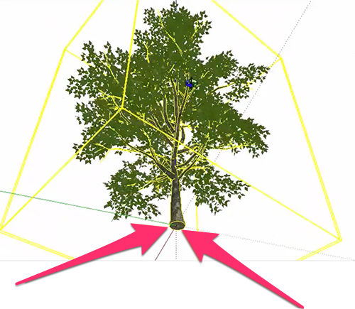 Verifying that a plant symbol's axes extend from the center of the trunk