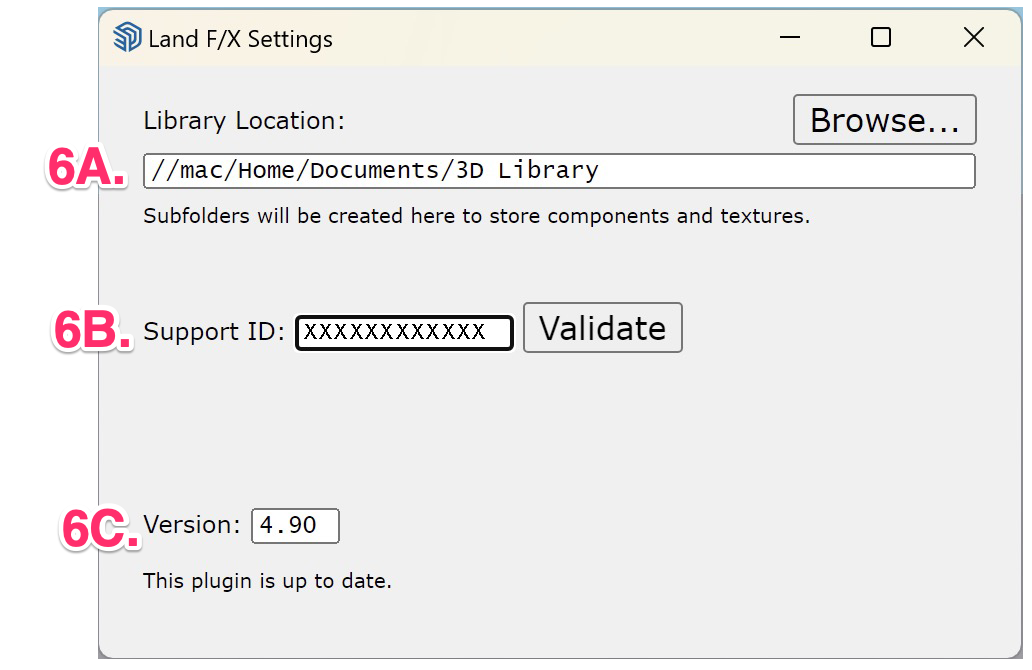 Land F/X Settings dialog box