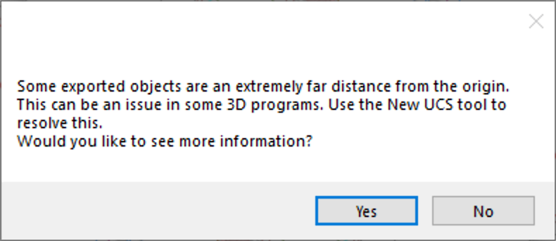 Some exported objects are an extremely far distance from the origin message