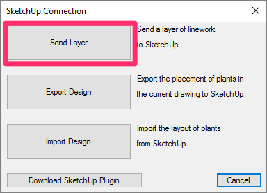 3D COnnection dialog box, Send Layer button