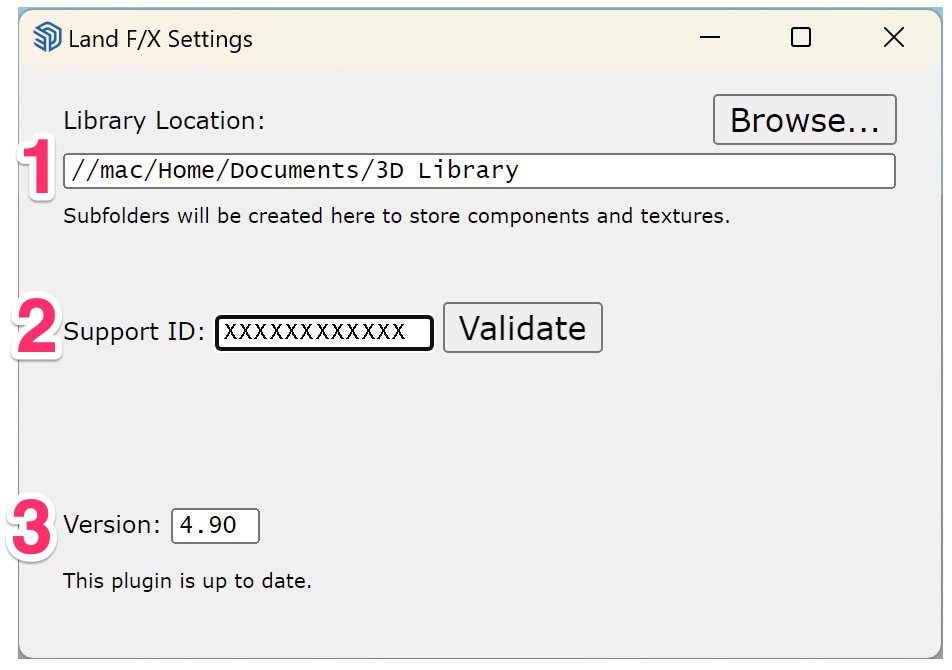 Land F/X Settings dialog box