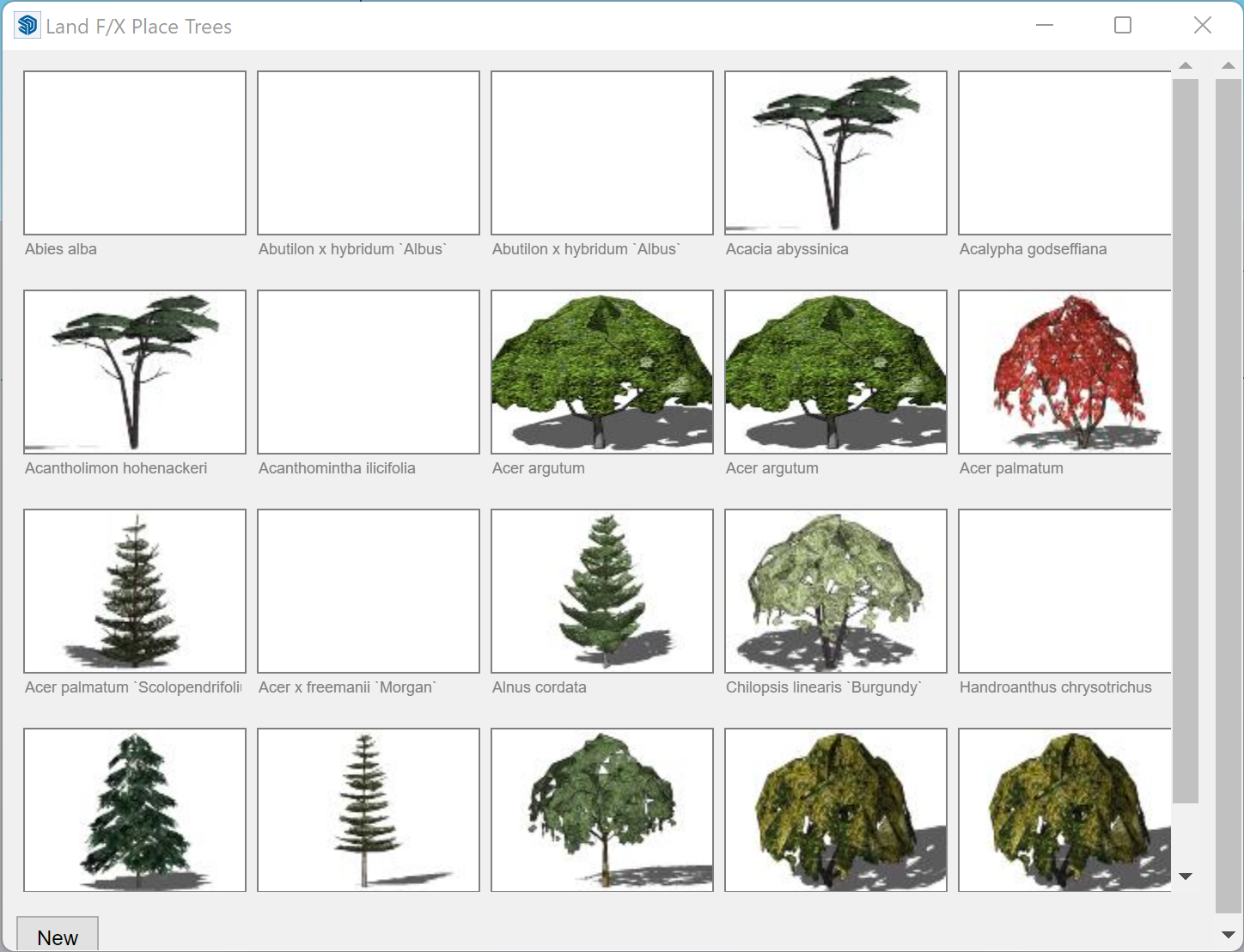 Added trees listed in the Land F/X Place Trees dialog box