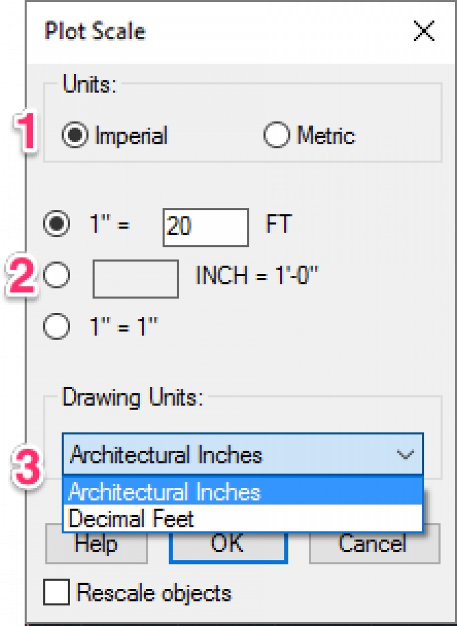 autocad drawing scales